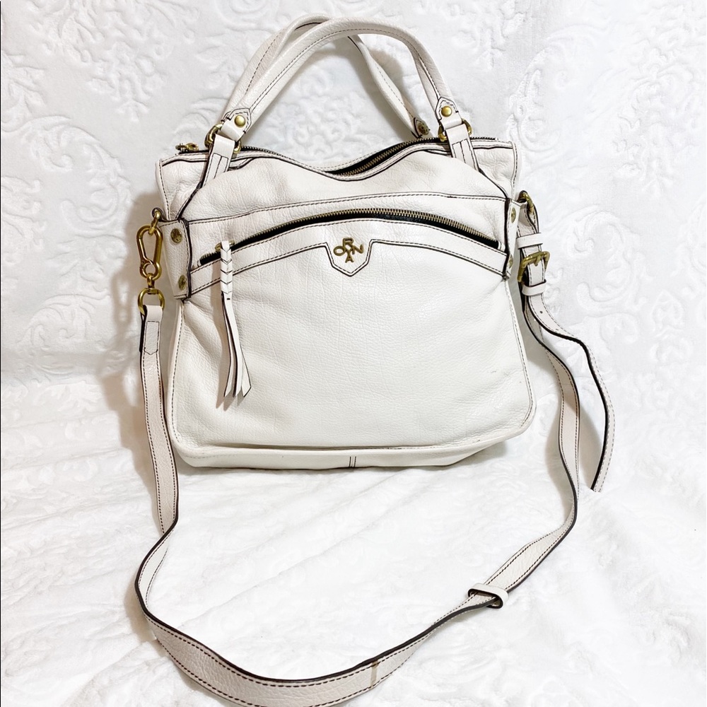 OrYany White Pebbled Leather Bag with Crossbody Strap